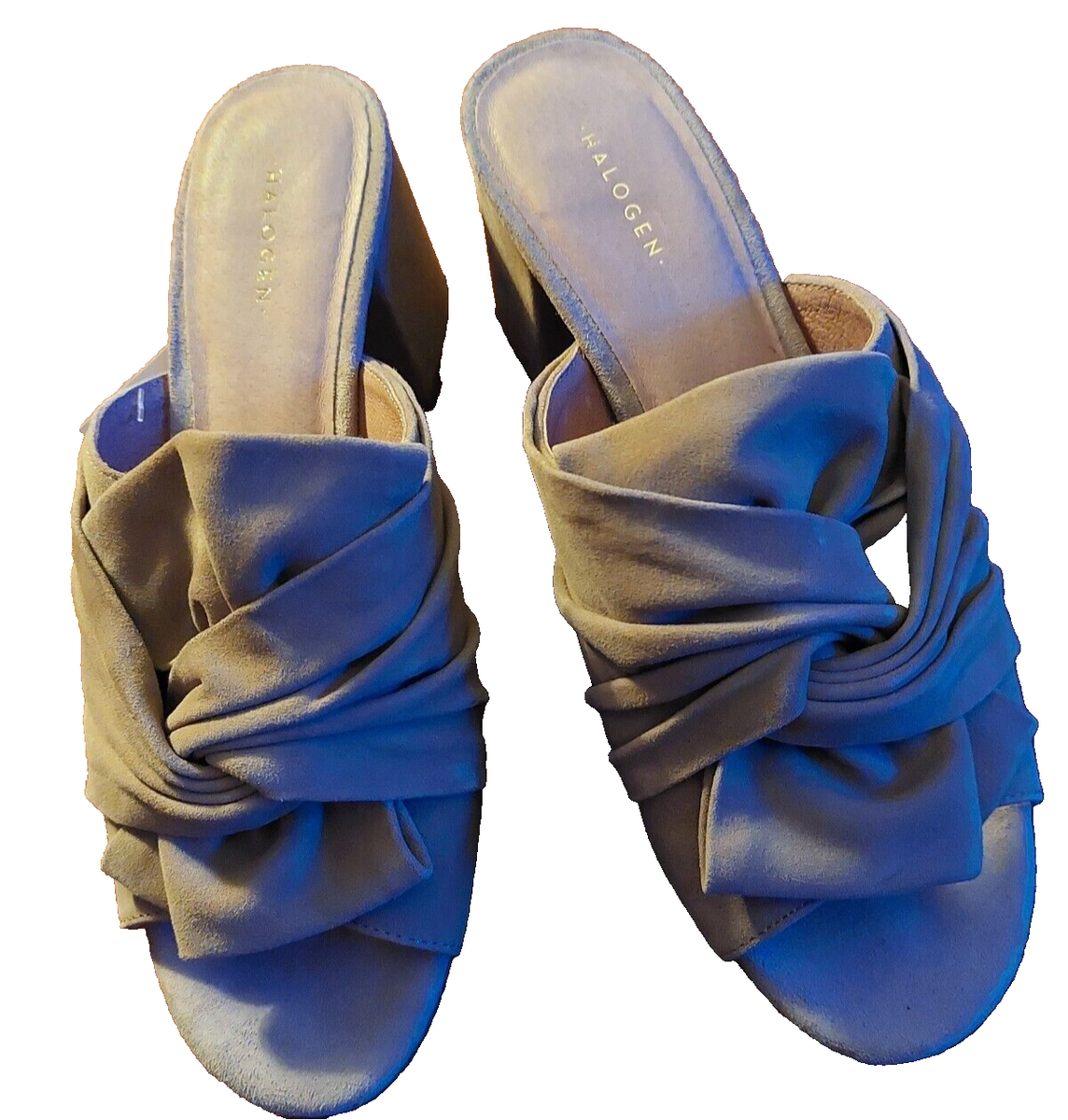 HALOGEN Women's Tan/Nude Suede Wrapped Bow Block Heels Slide Mules Size: - Main Image