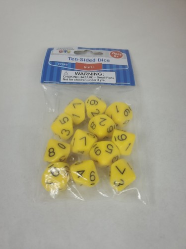 NIP Ten-Sided Dice 12 Dice In Package. Learning Advance. Yellow In Color. - Picture 1 of 4