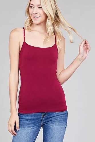 Cami Tank Adjustable Spaghetti Strap Cotton Fitted Sleeveless Top Shelf Bra - Picture 35 of 97