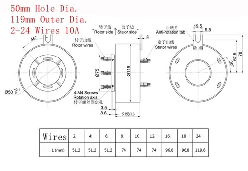 Monitor de anillo deslizante cápsula orificio 6/12 cables 2/5/10A 250 rpm metal robótico - Imagen 30 de 32