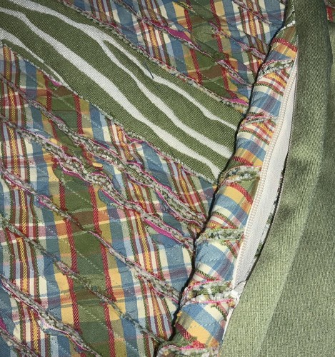 Pillow Cover, Set Of 2, Green Zebra Pattern, Multi Color Plaid Bias Cut Ruffles - Picture 4 of 6