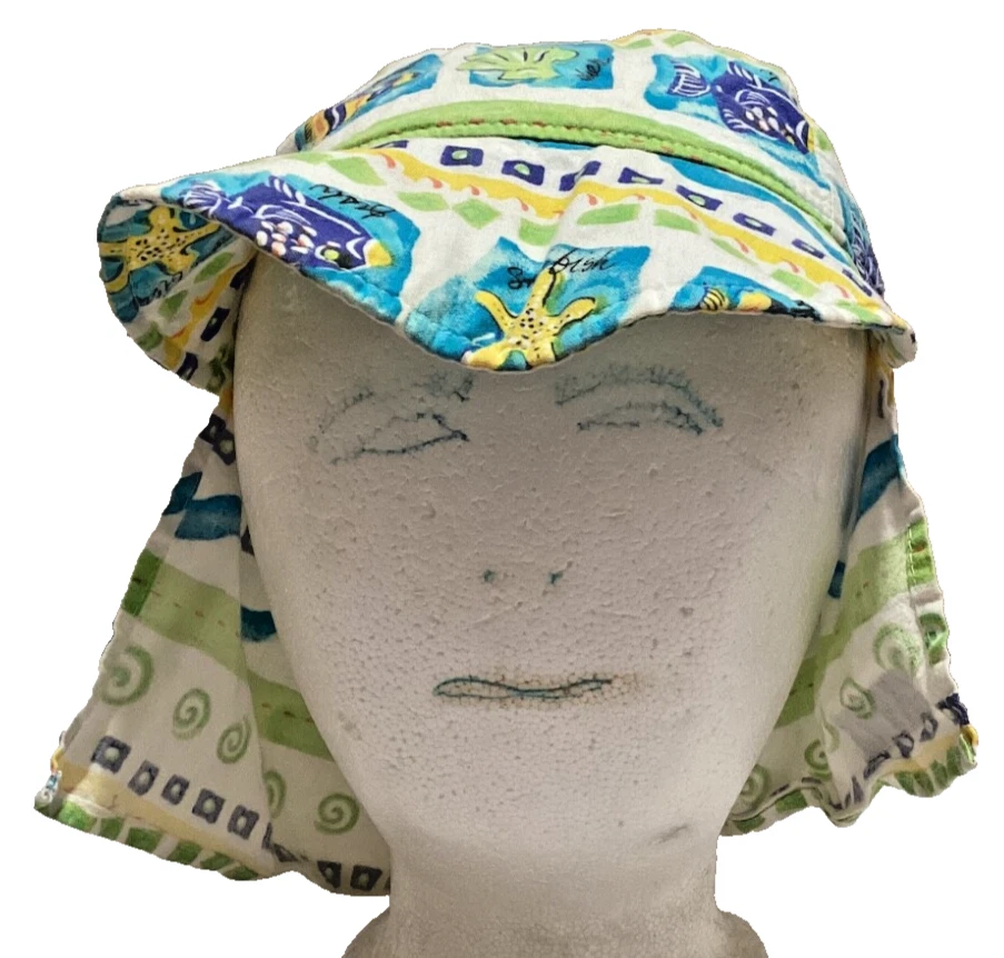 Original Flaphappy Verano Playa Sombrero Cubierta Cuello Ligero Playa Peces Conchas XL Foto 2 de 4