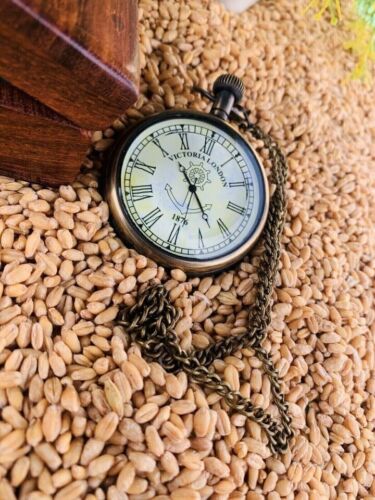 Vintage Messing Taschenuhr mit Holzbox Antike Taschenuhr Herren Damen Geschenk - Bild 3 von 8