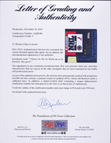 Jeremy Roenick Signed NHL 94 Video Game Cartridge with Swingers Quote (PSA/DNA) - Picture 3 of 6