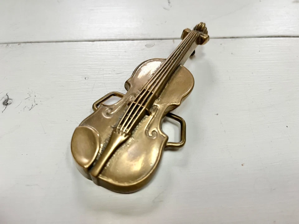 Hebilla de cinturón de violín de latón vintage hebillas de barón 1978 instrumento musical único Foto 2 de 4