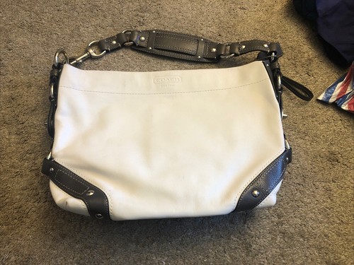 Coach Carly Off White & Grey Leather Shoulder Bag Silver Hardware #10615 - Picture 1 of 8