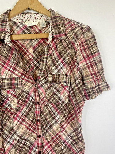 Maurices Top Size XL Button Up Madras Plaid Y2K Country Western Cowgirl Brown - Picture 8 of 11