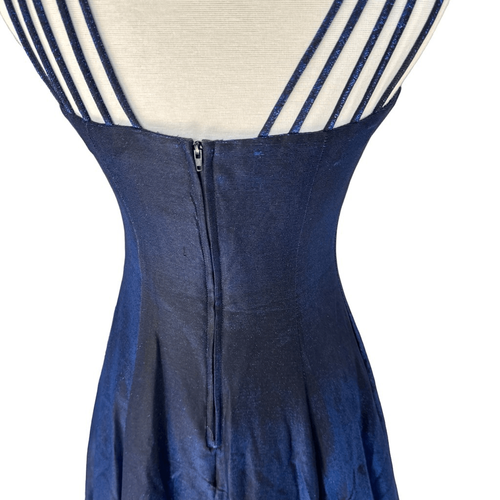 Vintage 90s Exclusively Gantos Blue Shimmer Cocktail Party Mini Dress Size Small - Picture 7 of 12