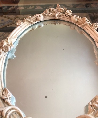 Antique Mirror Ivory lacquered furniture Wall Oval wooden Mirror - Picture 7 of 12