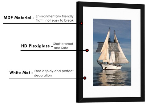 12x16 Picture Frame, Display Pictures 8.5x11 with Mat or 12 x 16 Without Mat for - Picture 5 of 7