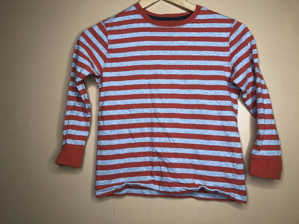 Camisa Lands End masculina tamanho grande gola redonda listra cinza vermelha manga longa - Imagem 2 de 4