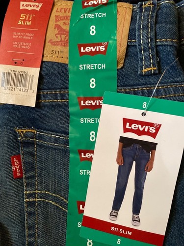 Levi's Boys 511 Jeans Slim Fit Stretch Denim Blue Adjustable Waist 8 (24/25)NWT - Picture 6 of 10