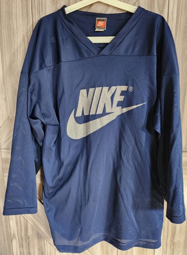 Nike Team Sports VTG Made in USA Men Spell Out V-Neck Pullover Mesh LS Jersey L - Picture 2 of 6