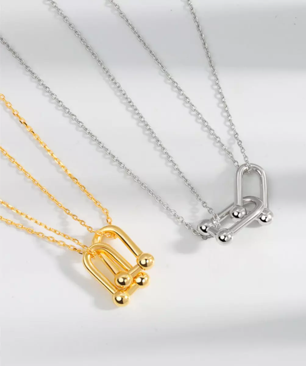 Silver Double Lock Pendant Chain Necklace