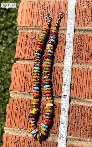 💕21.5 Inch Krobo Tribal Necklace Chunky Colorful African Glass BEAD NECKLACE. - Picture 2 of 5