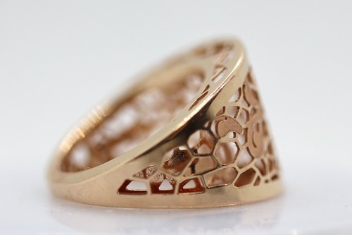 Golden Clef Int. Italy 14Kt Rose Gold Hollow Flower Signet Ring - Picture 5 of 9