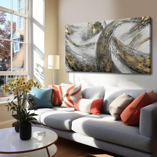 Wall Art Modern Artwork Grey Pictures Wall Decor 20"x 40" 20x40 Gold and Black - Picture 2 of 8