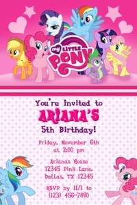 my little pony invitations birthday party shipped or printable