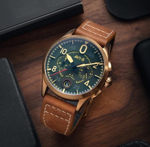 AVI-8 Spitfire Bronze Green Dial Chronograph Quartz AV-4089-02 Men's Watch - Picture 3 of 7