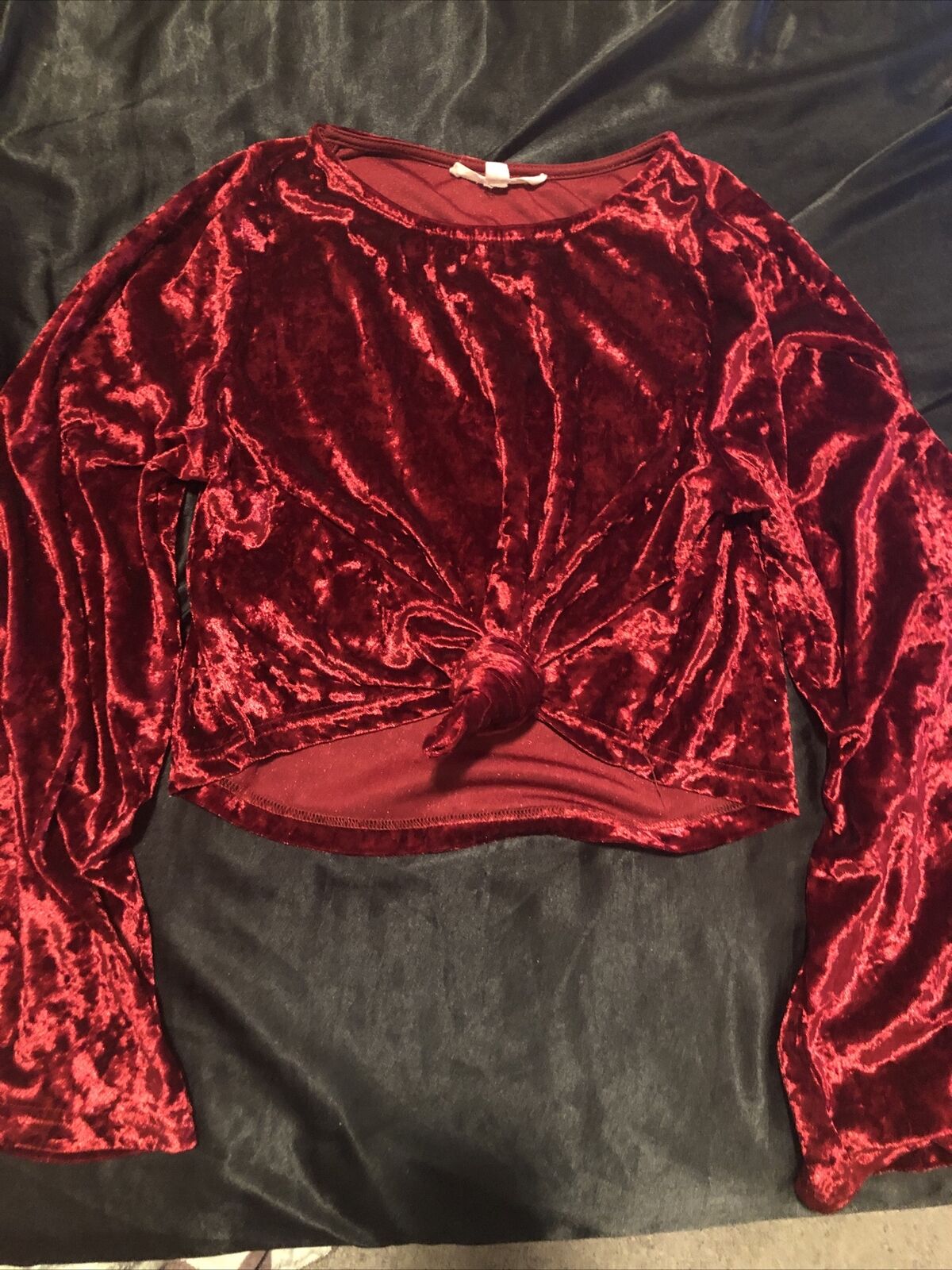 Red Velvet Knot Front Crop Top Long Sleeve - image 1