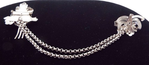 VTG 9 in FLORAL FOUR ORCHID BLOSSOMS SILVER COLLAR MULTI-STRAND CHAIN BROOCH PIN - Picture 5 of 6