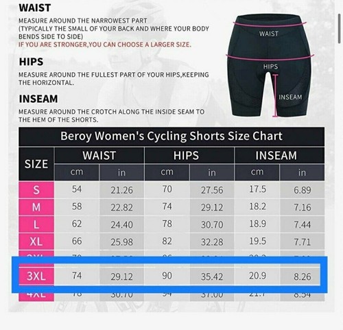 BEROY Womens 3XL Black White 3D GEL Padded Compression Biking Cycling Shorts NWT - Picture 12 of 12