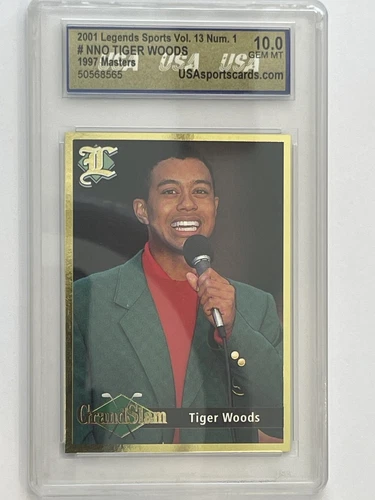 TIGER WOODS ROOKIE CARD 1997 Masters Golf 2001 GRAND SLAM RC $$ RARE 10 GEM MINT