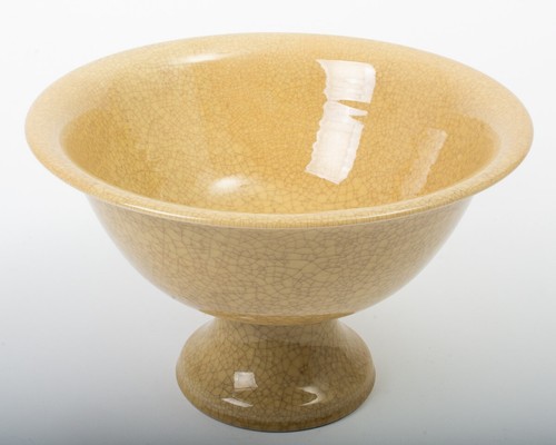 Huge Vintage Crackle Glaze Ceramic Footed Pedestal Bowl Centerpiece 16" Diameter - Picture 3 of 5