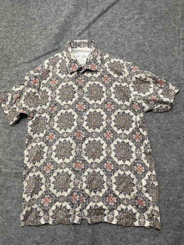 Tasso Elba Linen Shirt Adult Medium Abstract Button Up Casual Camp Mens