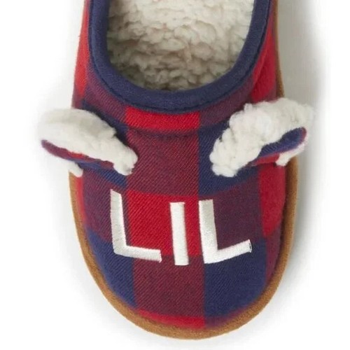 Dearfoam Lil Bear Women's 5/6 - Men's 3/4 Red&Blue Plaid Fuzzy Clog Slippers NEW - Picture 3 of 7