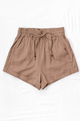 Women's Linen Waistband Shorts W/ String Tie - MOCHA - NEW - Size Small! - Picture 2 of 2