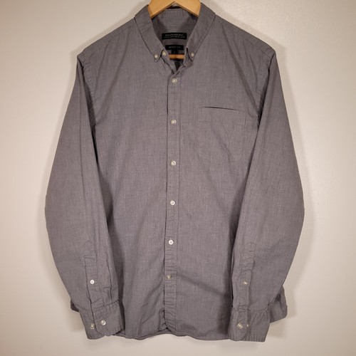 Banana Republic Herren L grau Grant Fit Baumwolle Stretch Pinpoint Oxford Hemd - Bild 1 von 7
