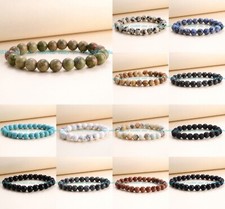 8mm Assorted Multicolor Natural Gemstone Round Beads Elastic Bracelet 7.5''