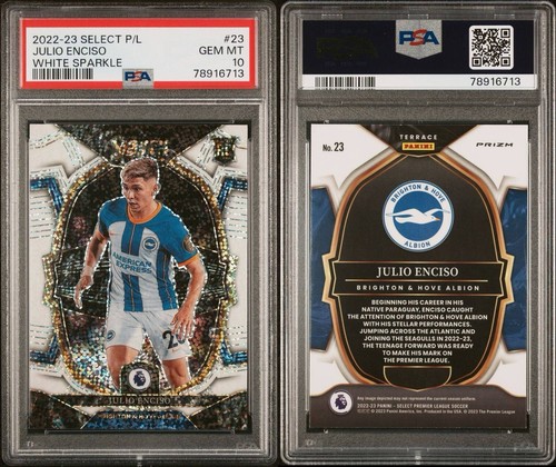 2022-23 Select Premier League Julio Enciso #23 RC White Sparkle PSA 10 Brighton - Picture 3 of 3