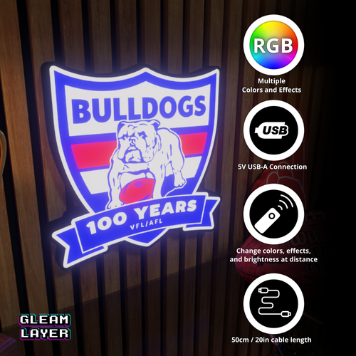 Western Bulldogs AFL Logo LED RGB Wall Display Light Sign - Picture 4 of 5