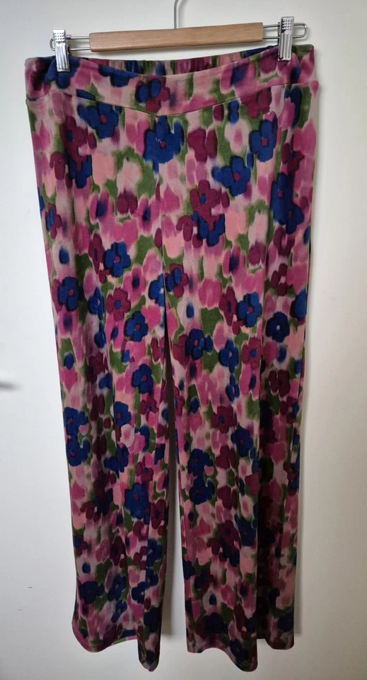 Pantalones de salón Leo & Ugo Paris Nora rosa azul terciopelo con bolsillos talla 12 Foto 4 de 4