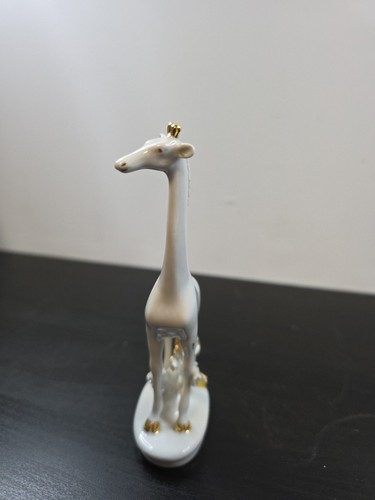 vintage royal dux bohemia figurine White Giraffe Standing Trimmed Gold Leaves - Picture 6 of 7