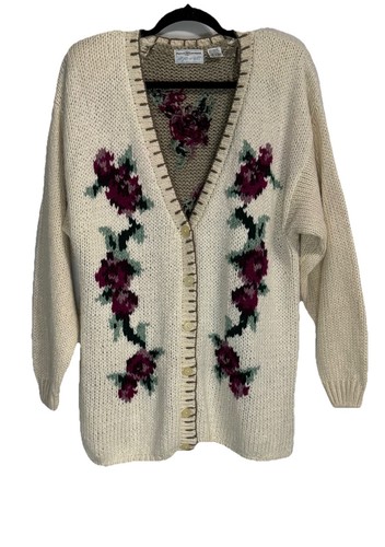 Maggie Lawrence 18-20 Cardigan Floral Crochet Sweater Button 90s Cottagecore