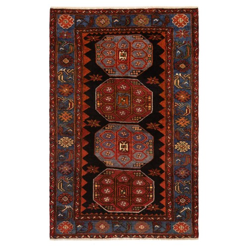 Alfombra persa anudada a mano Hamedan 191x126 cm lana oriental Carpet Rug azul noche - Imagen 1 de 11