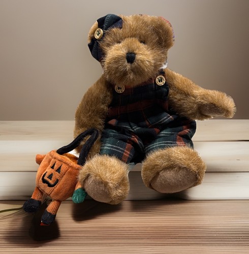 Boyds Bär PATSIE PUNKLEY Plüsch 10 Zoll orange kariert Overall Herbst Halloween Kürbis
