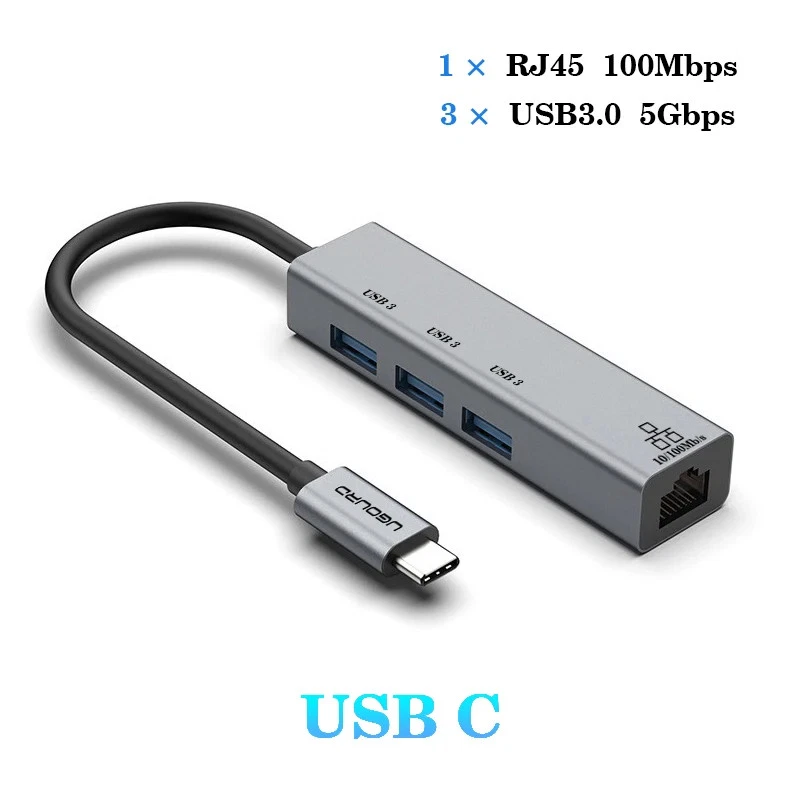 Type C USB Hub with Gigabit Ethernet Adapter 3.0 and 1000Mbps RJ45 Port