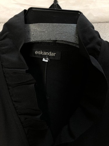 NWT Eskandar Size 1 Black Silk Crepe De Chine Ruffled Shirt Top - Picture 4 of 5