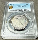 1917 Walking Liberty Silver Half Dollar graded AU58 by PCGS 50c Light Purple