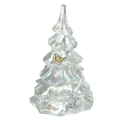 Figura de árbol de Navidad de vidrio Fenton 6,5" grande blanco iridiscente dorado pájaro de colección - Imagen 1 de 8