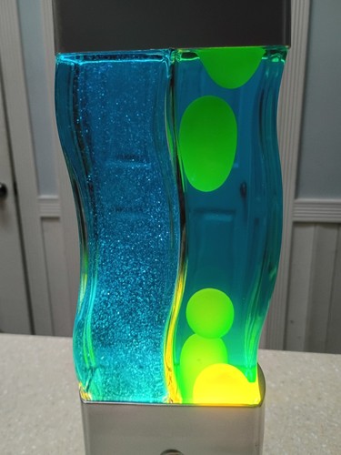 RARE Vintage Dual Lava Lamp Glitter Light Side Wavy curvy Twin Blue Green Silver - Picture 17 of 18