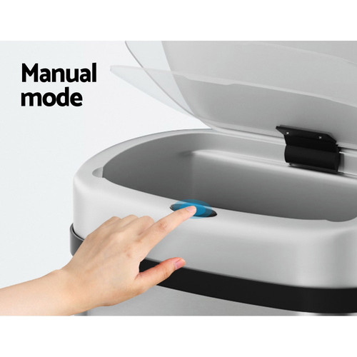 Devanti 60L Sensor Bin Motion Rubbish Automatic Trash Can Kitchen Silver - Picture 6 of 9