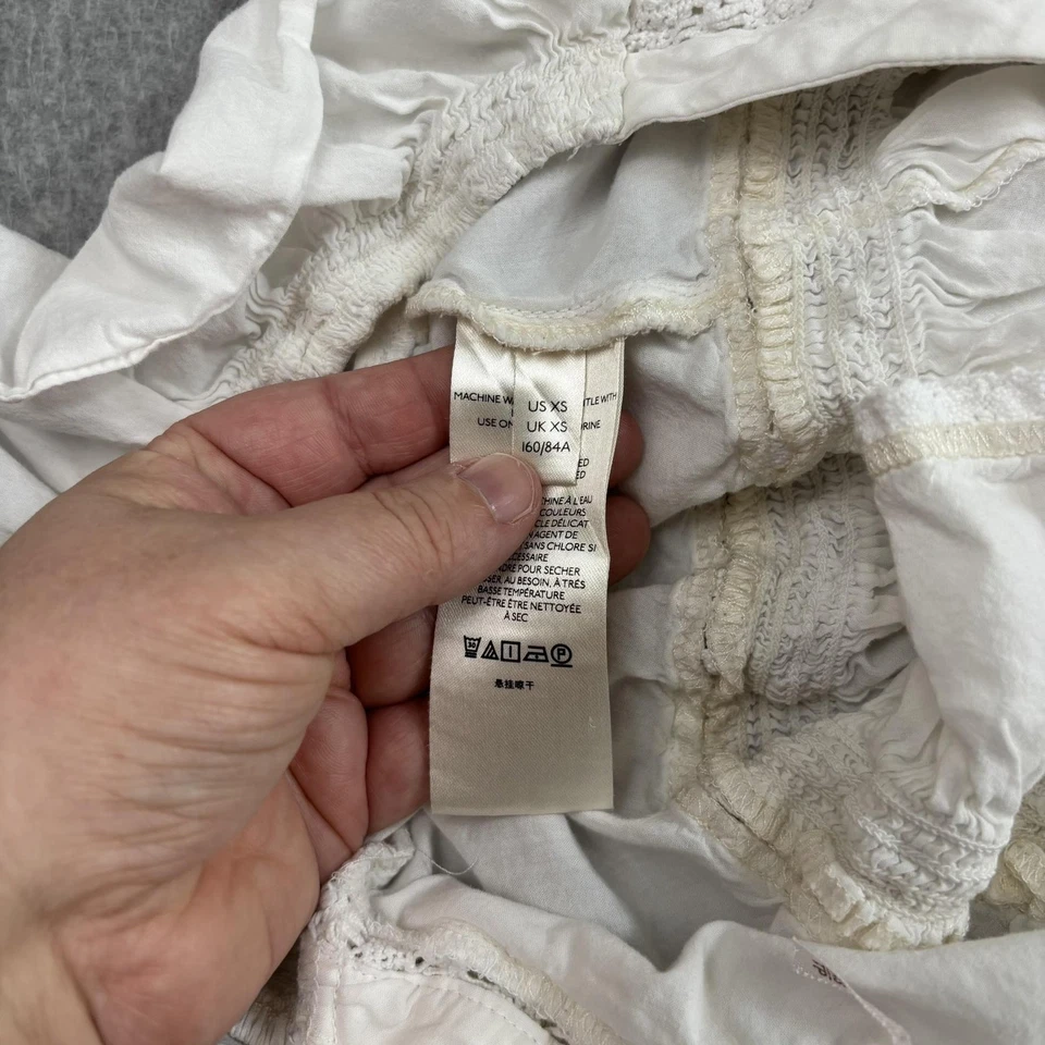 Free People Shirt Womens XS White Ruffle Lace Tiered Crop Peasant Boho Coquette - Image 4 of 4