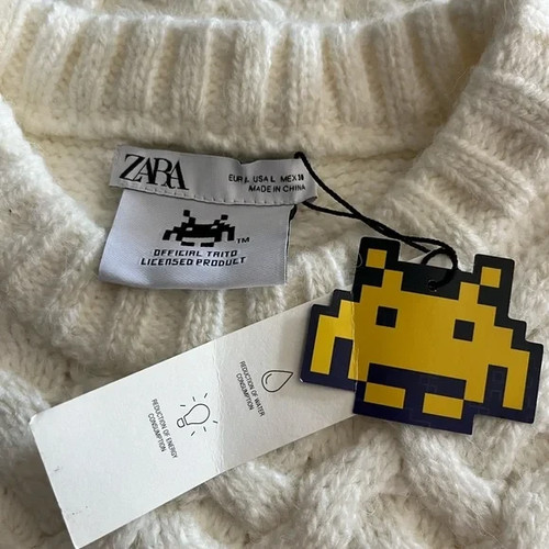 NWT Zara x Space Invaders 8-Bit Cable Knit Chunky Sweater Vest US Large - Picture 6 of 9
