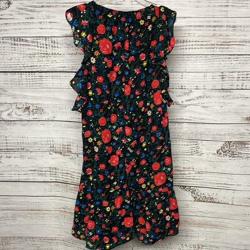 J. Crew Printed Flutter Dress Size 4 Black Red Floral - Picture 5 of 7