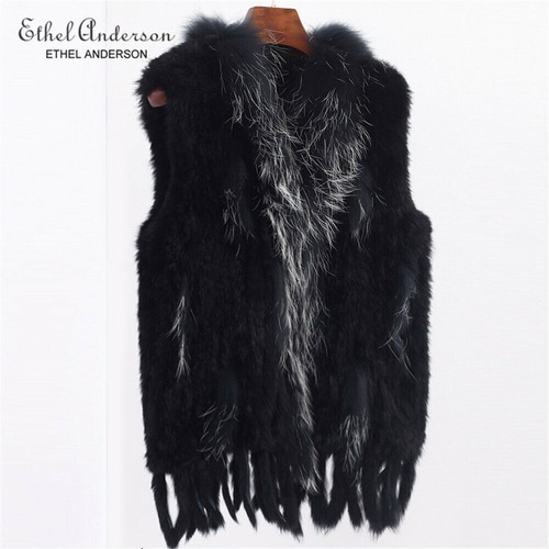 Women's Real Rabbit Fur Vest Gilet Tassels Raccoon   Coat Knitted Waistcoat B6 - Picture 23 of 23